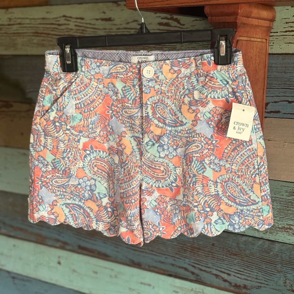 Crown & Ivy Women's Paisley Print Shorts - Orange, Blue, White